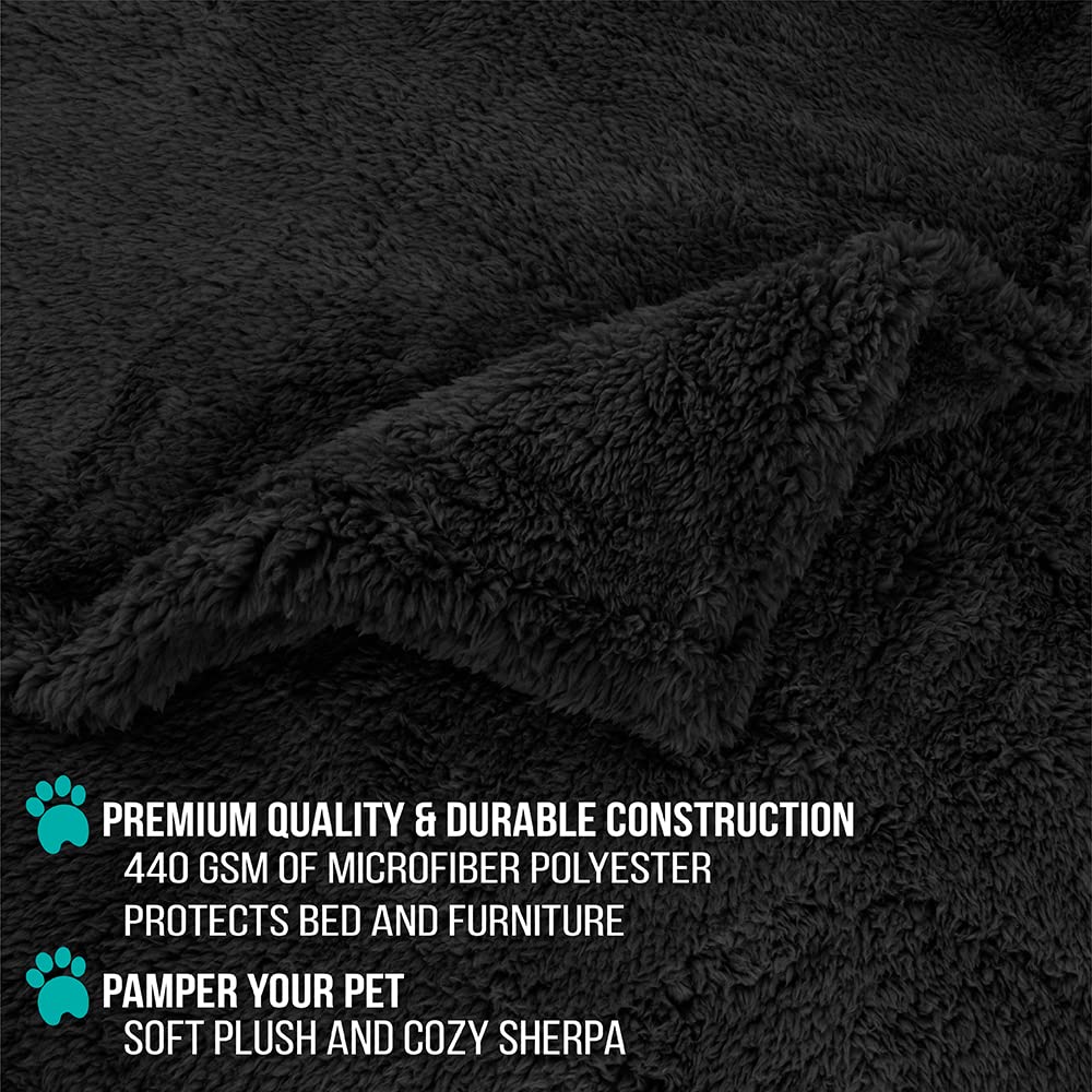 Petami Fluffy Waterproof Dog Blanket For Bed Large Dogs, Soft Warm Pet Sherpa Throw Pee Proof Couch Cover, Reversible Cat Blanket Sofa Crate Kennel Protector, Washable Mat Queen (Black, 90X90)