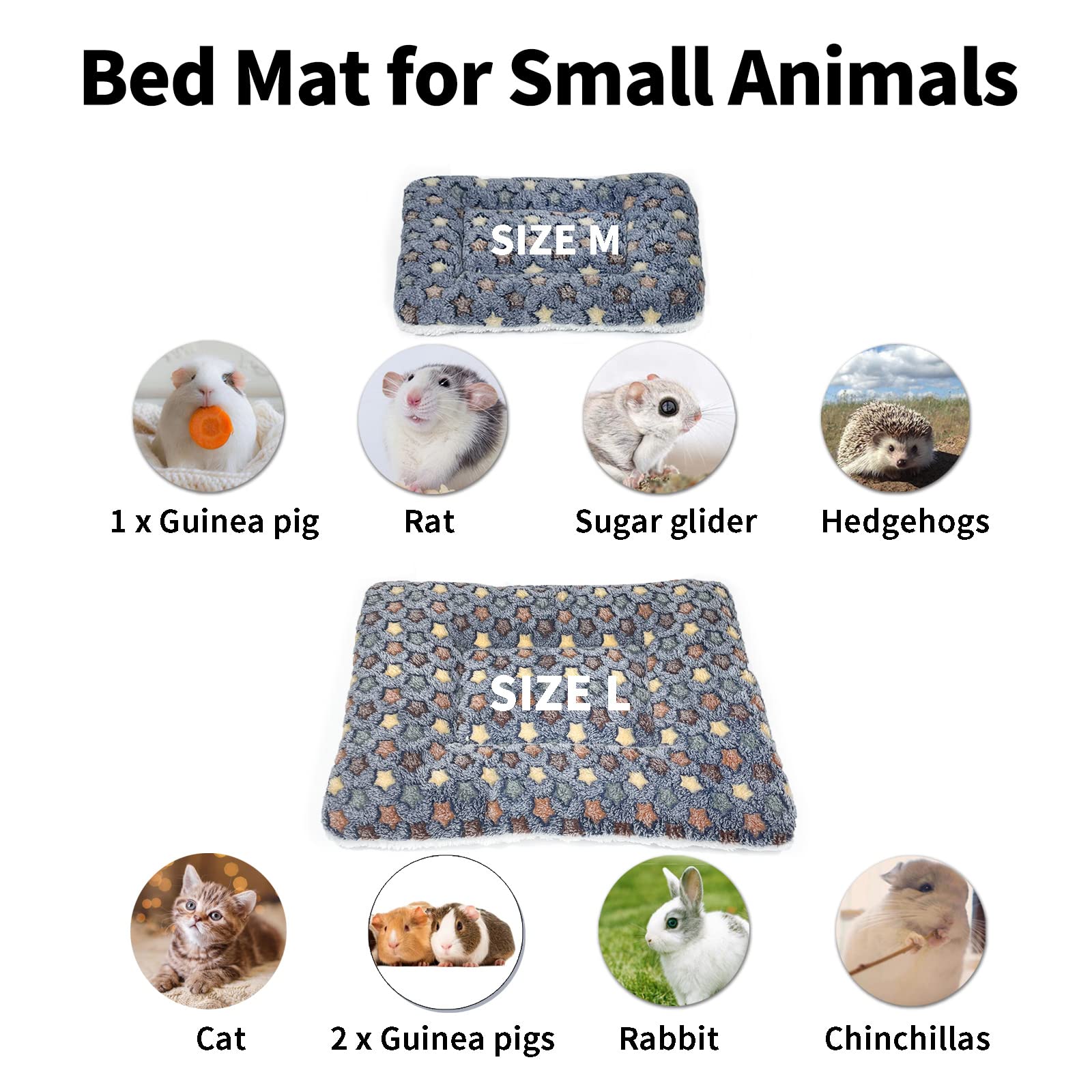 Amakunft 2 Pcs Guinea Pig Bed Mat Washable, Rabbit Winter Bed Pad For Indoor, Warm Small Animal Bed Mattres, Fleece Sleeping Pad