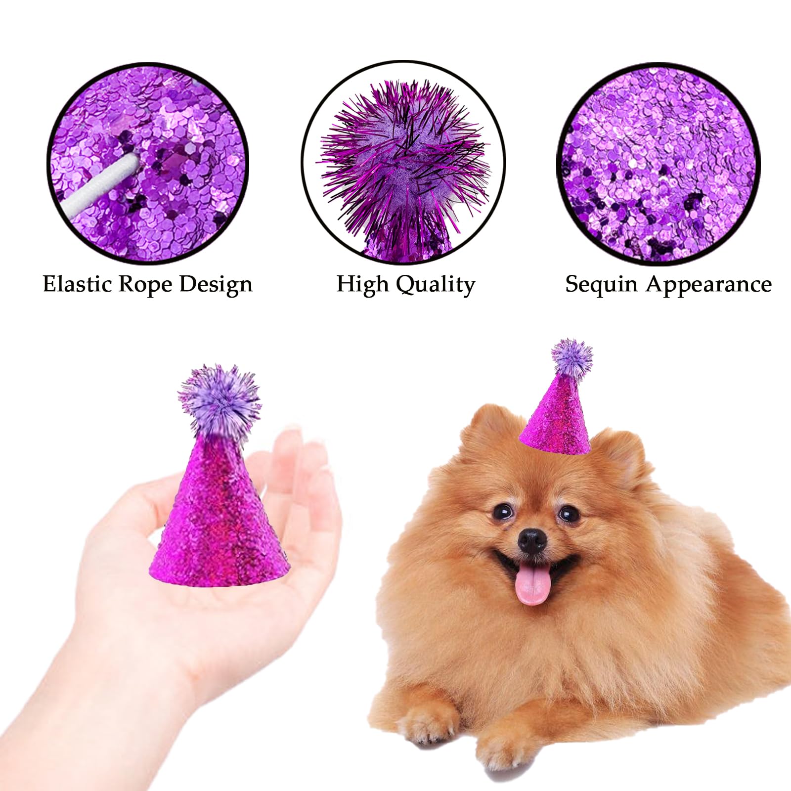 Cellcacn 10Pcs Dog Birthday Hat Set For Medium Large Breed, Dogs Cat Party Hat With Adjustable Headbands, Cute Pet Birthday Hat