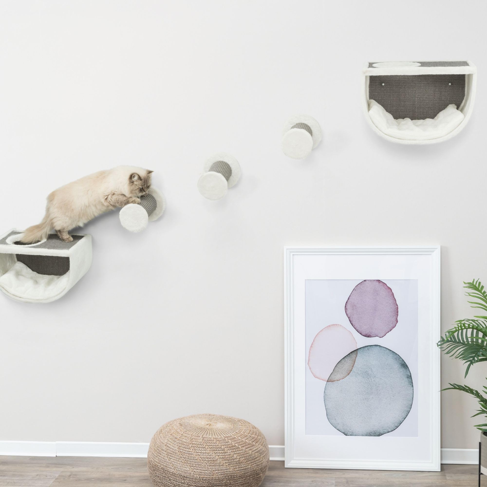 Trixie Eden Wall Mount Cat Tree 5Pc Set, 2 Condos And 3 Perches/Steps, Scratching Post, Gray