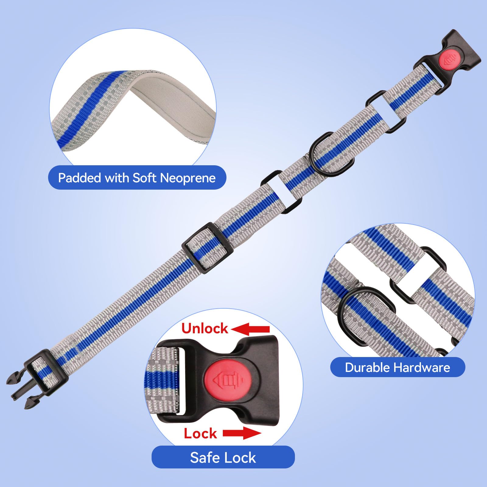 Martingale Collar For Dogs,Soft Neoprene Padded Reflective Martingale Collar And Leash Set Safety Buckle Nylon Martingale Collar