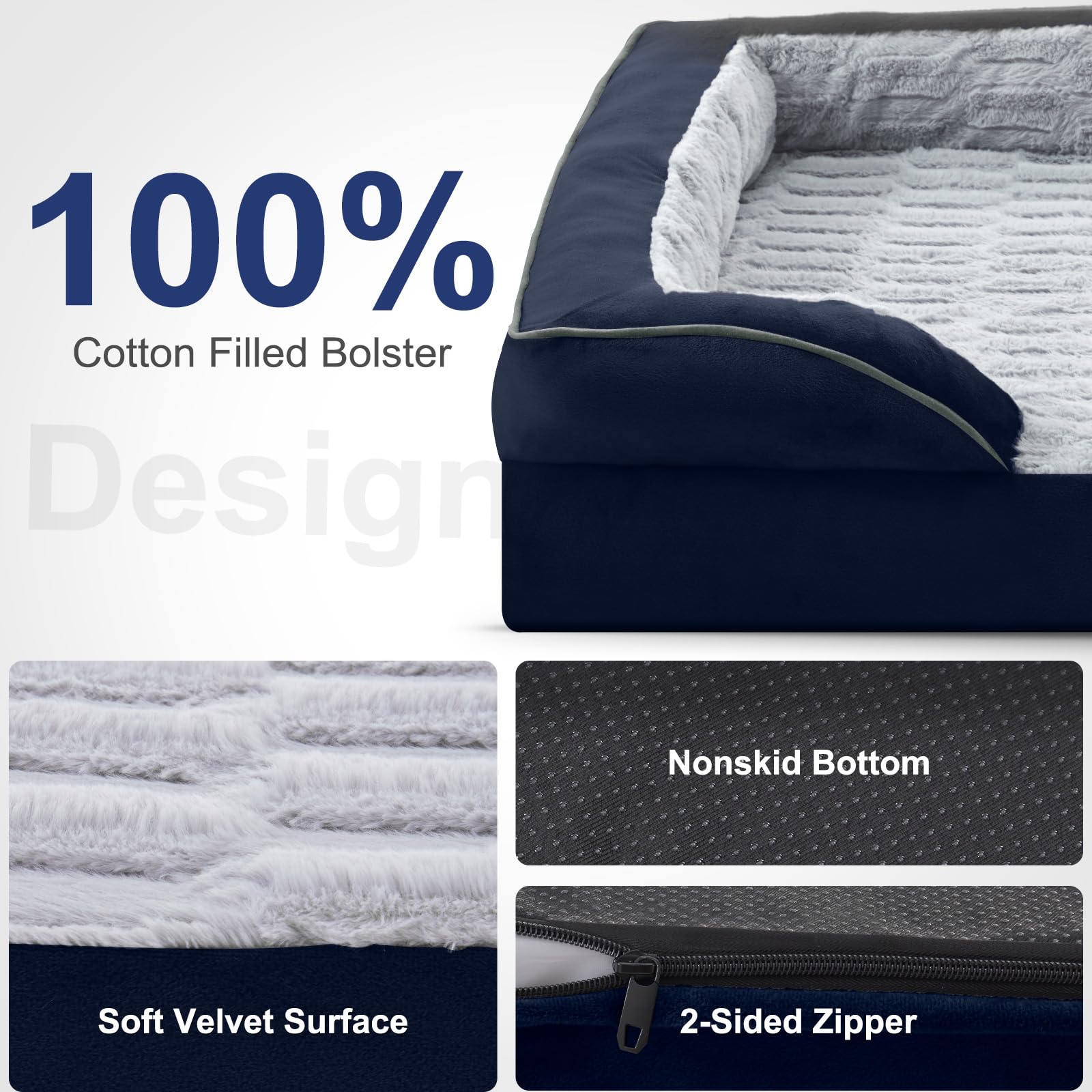 FURTIME Orthopedic Dog Bed - Waterproof Foam Couch for Small Dogs, 28"x23"x6.5", Navy Blue, Removable Cover, Nonskid Bottom