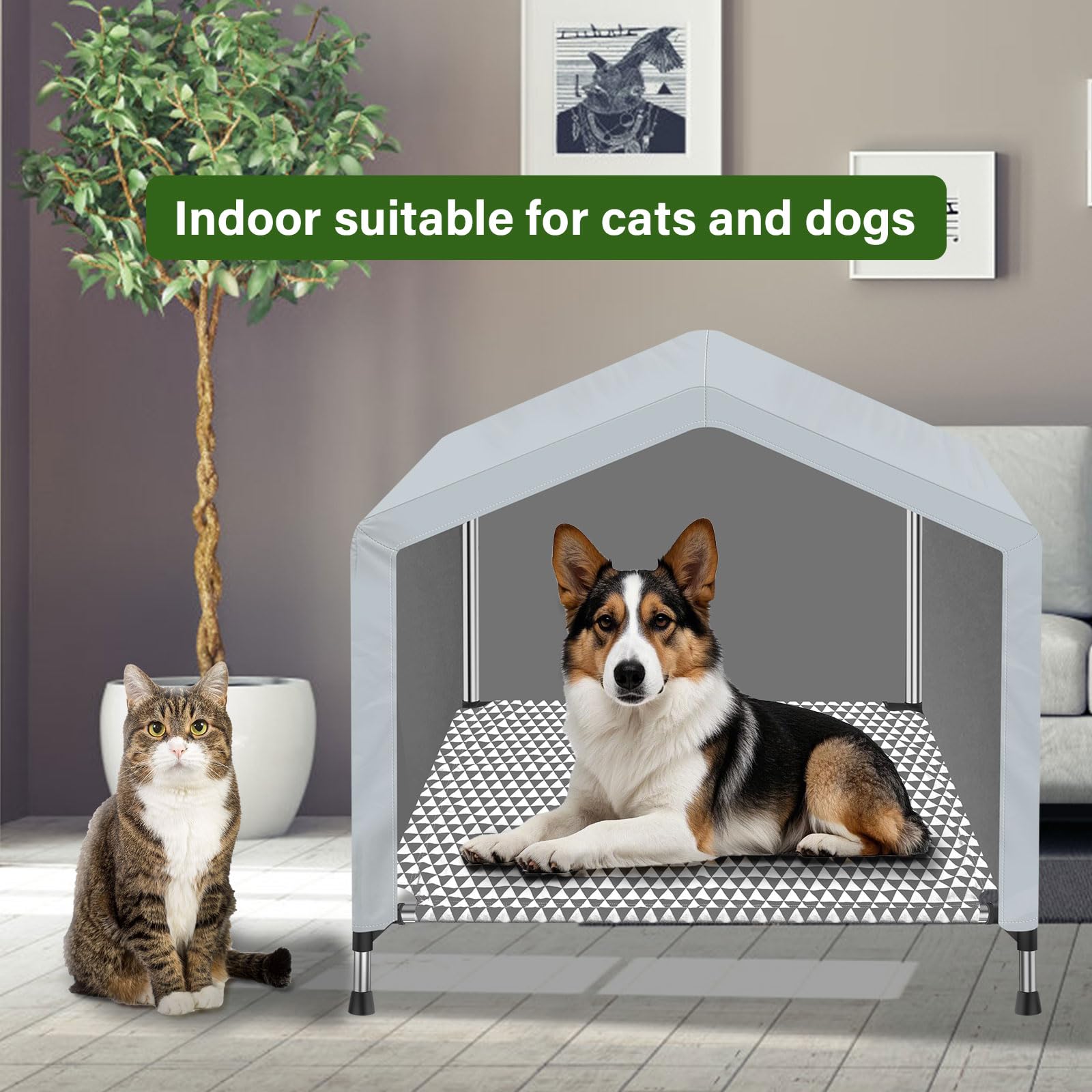 Outdoor Cat House,Indoor Cat Condos,Insulated Dog House,Cat Tent,For Cat&Dog (Upgraded Version) (Gray Triangle, M)