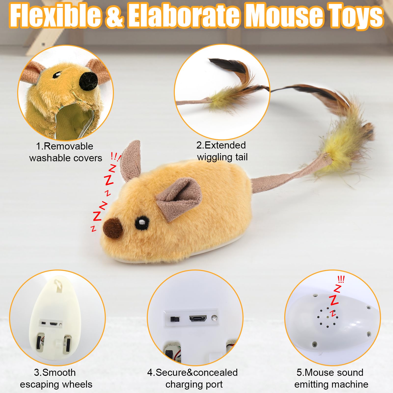 Mity rain Interactive Dog Toys, Fake Mouse Moving Dog Toy with Automatic Sensor, Dog Mouse Toy with Realistic Sound & Extended T