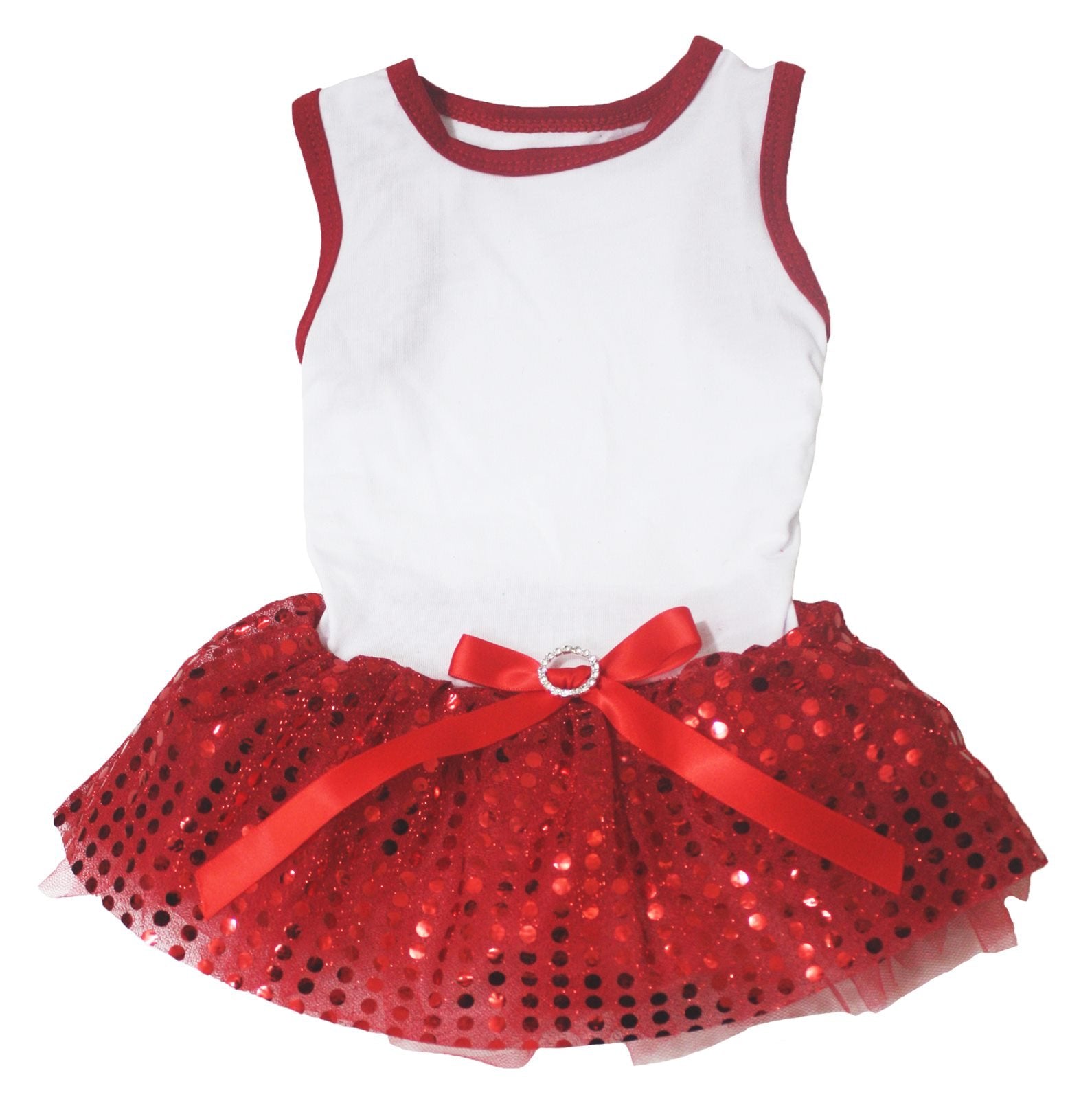 Petitebella Plain Sequins Tutu Puppy Dog Dress (White/Red, Small)