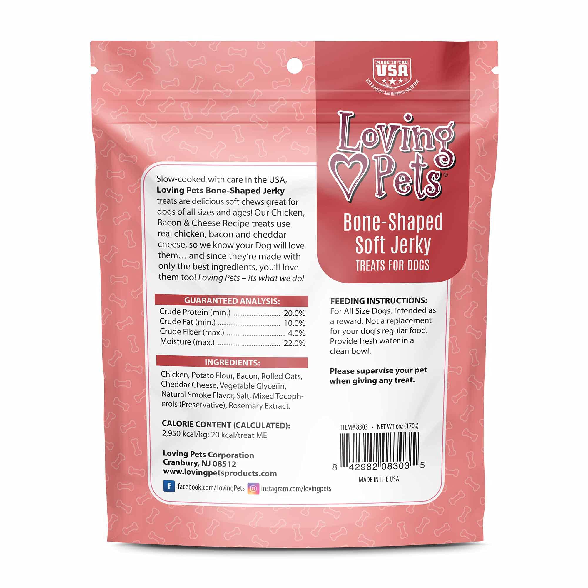 Loving Pets - Soft Chew Jerky (Bone-Shaped, Chicken, Bacon & Cheese Recipe) USA Made Dog Treats