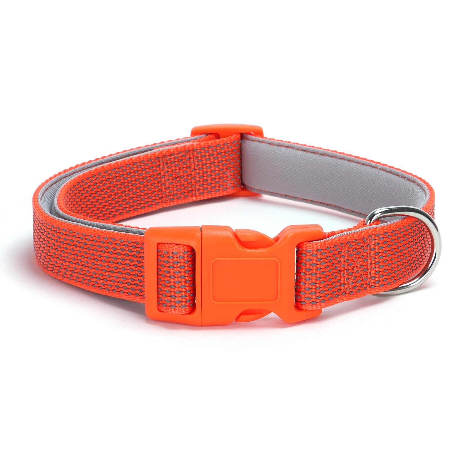 Reflective Dog Collar Padded-4 Size, Breathable Nylon Soft Neoprene Pet Collar For Small Medium And Large Dogs (Orange, M)