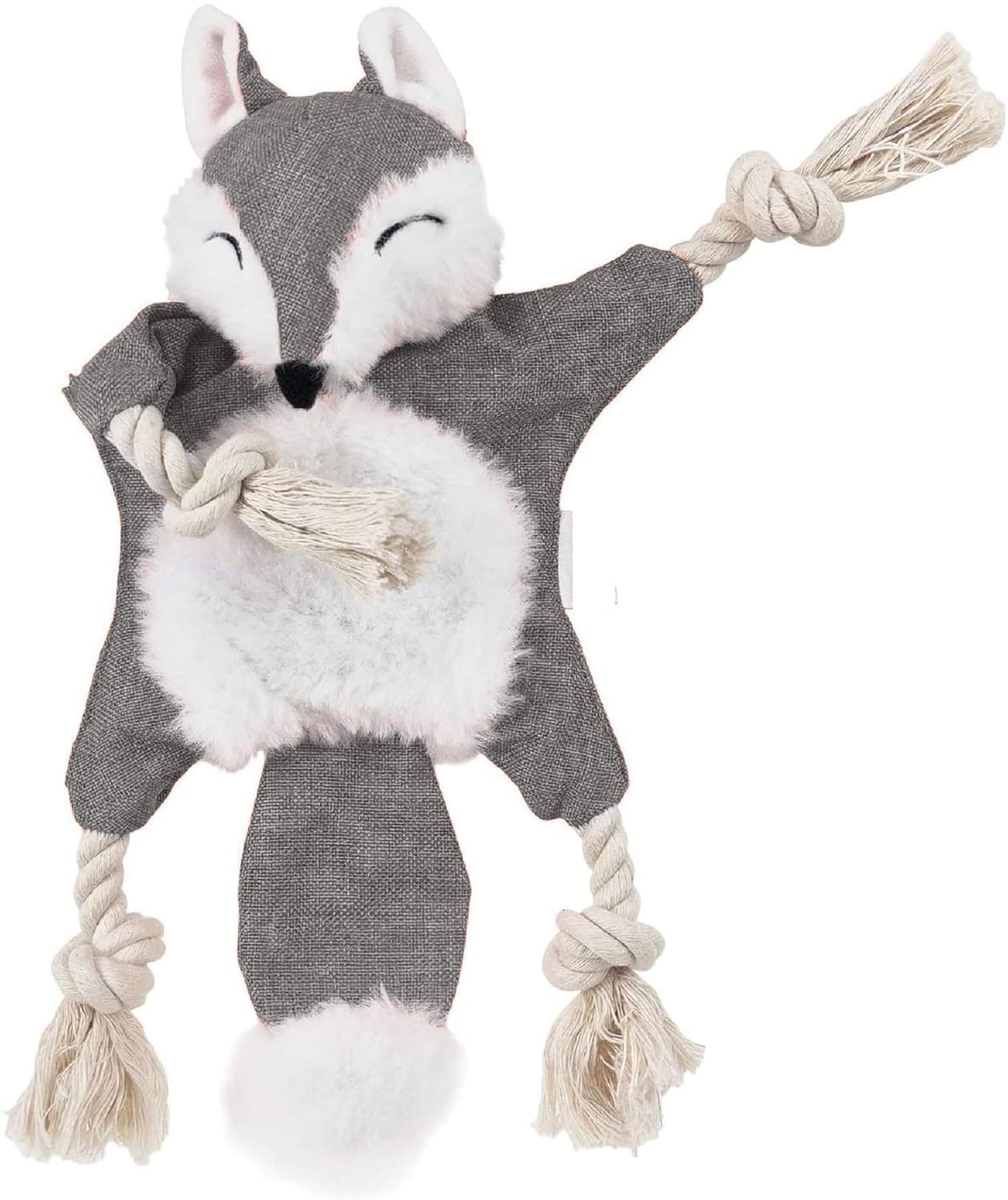 Petgoof Dog Chew Toy Bite Plush Squeaky Dog Toy Fox Squirrel Raccoon with Crackle Paper (Grey)