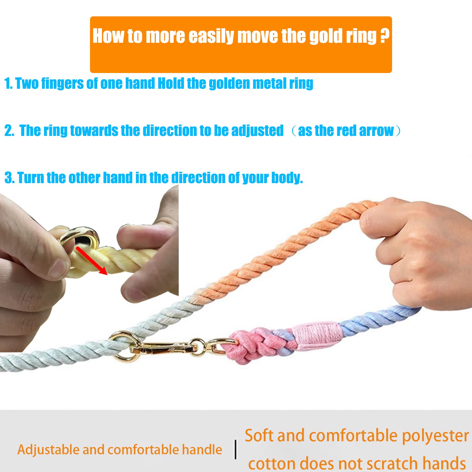 Tesitehi Multifunctional Rope Dog Leash 7.5 Ft With Adjustable Double Swivel Hook Hands Free For Small Medium And Large Dogs Run