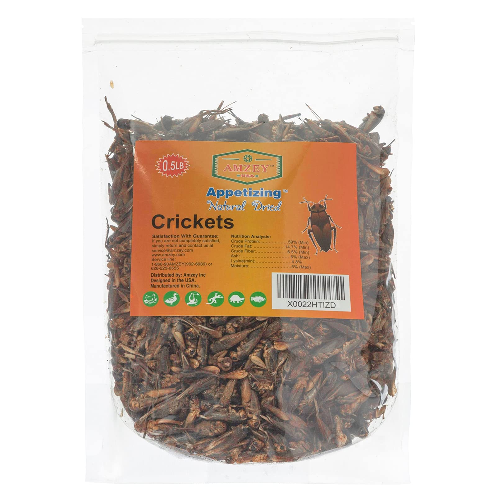 Amzey Appetizing Mealworms Natural Dried Crickets - Food for Bearded Dragons, Wild Birds, Chickens, Fish - (8 oz Resealable Bag)