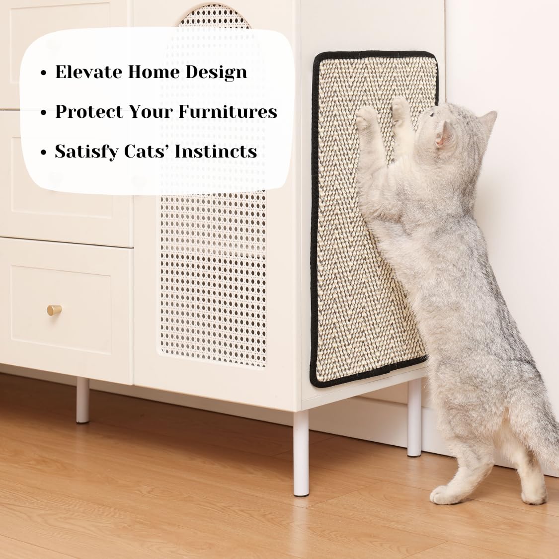 Boho Sisal Cat Scratcher Mat With Adhesive Strips (Scratch Protector For Carpet, Sofa, Wall, Corner Furniture), Durable And Shed
