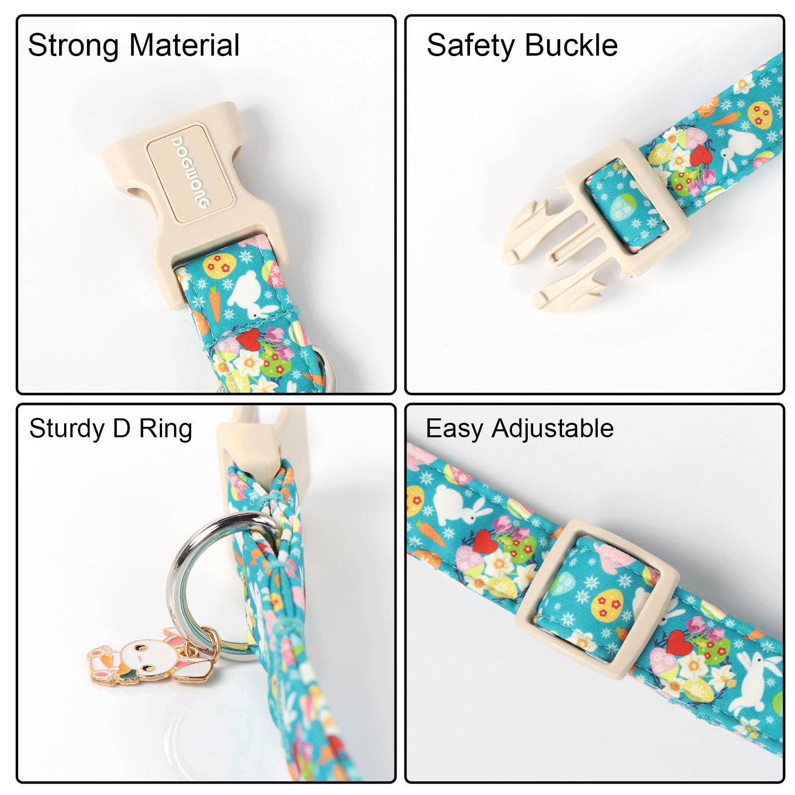 Dogwong Easter Dog Collar - Cute Flower Bunny Eggs Pink Adjustable Collar For Medium Dogs