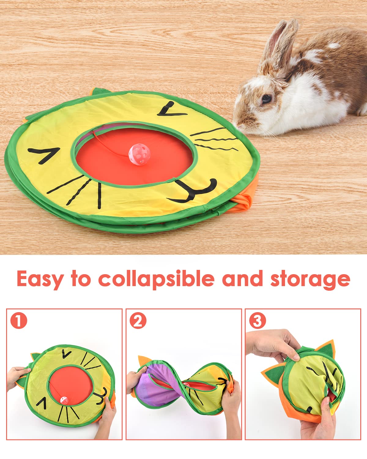 Bissap Collapsible Cat Cube - Colorful Polyester Hideout Tent for Kittens, Cats & Rabbits with 3 Holes
