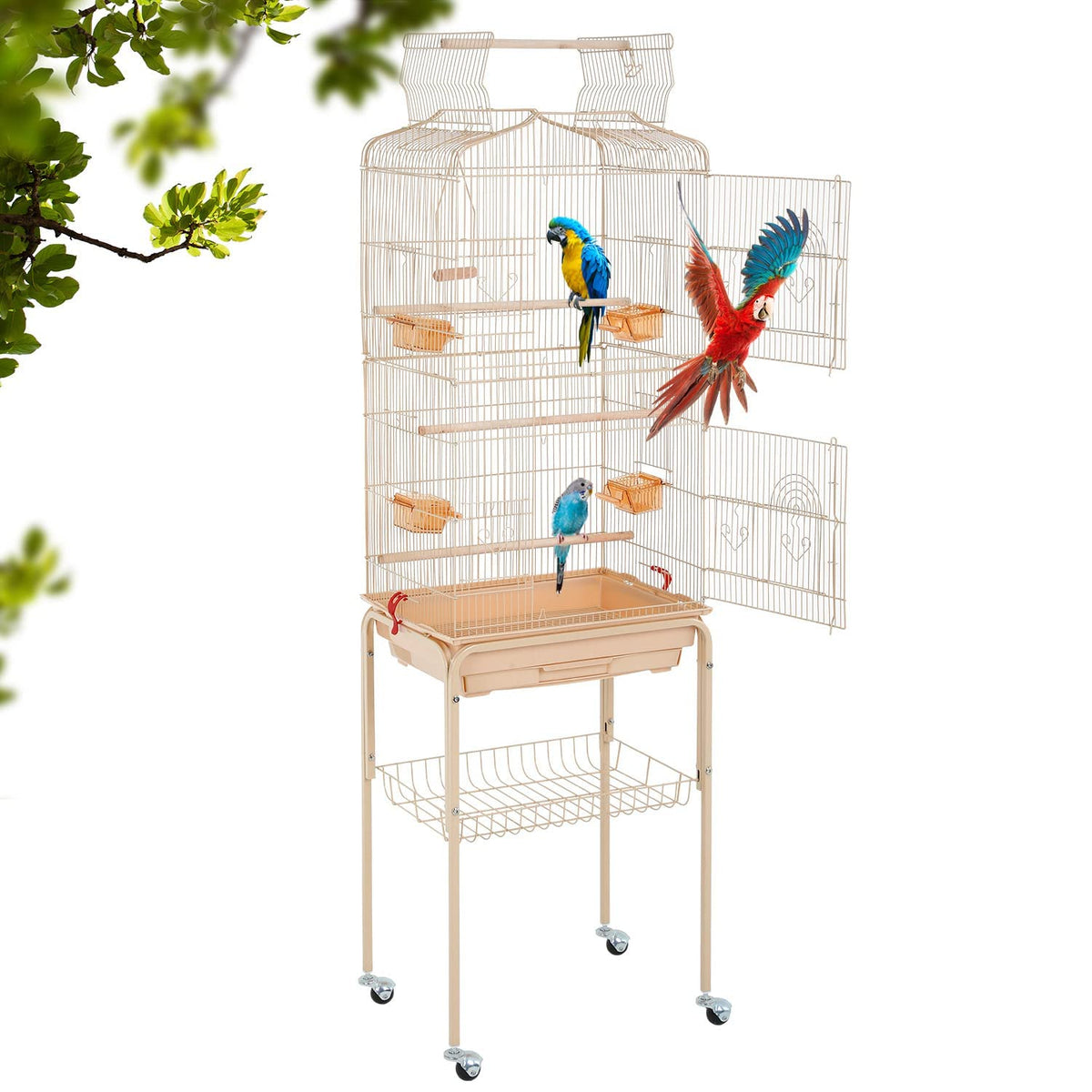 Bestpet Bird Cage Parakeet Cage 64 Inch Open Top Standing Parrot Cage Accessories With Rolling Stand For Medium Small Cockatiel 