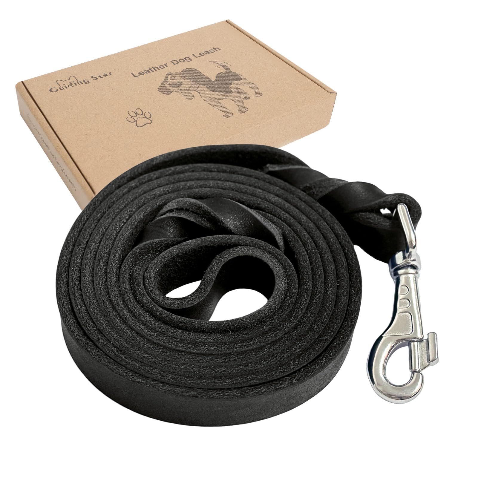 Leather Dog Leash, Heavy Duty, Braided Leather For Large Breed Dogs, 6Ftx1In, Black