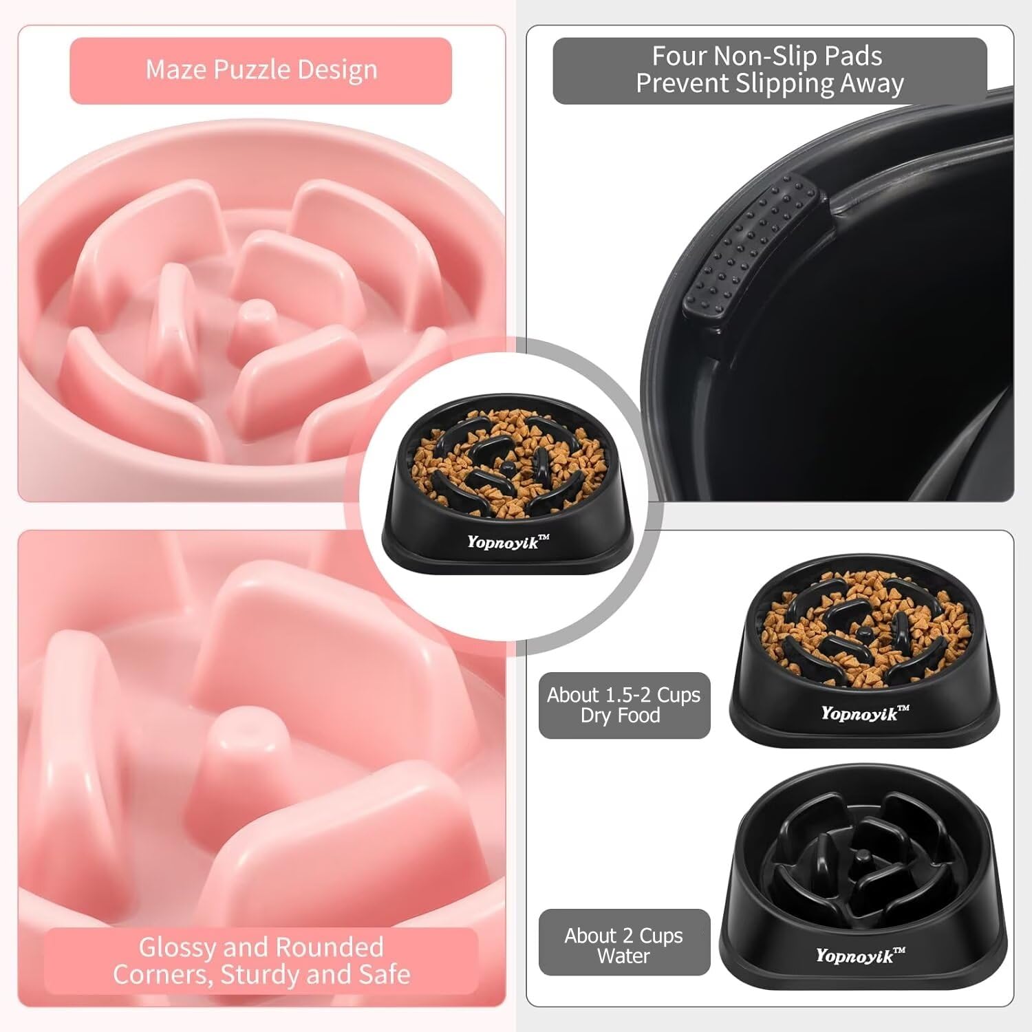 2 Pack Slow Feeder Dog Bowls For Healthy Eating, Non-Slip And Anti-Choking Design, Reduces Bloating & Overeating For Small & Med