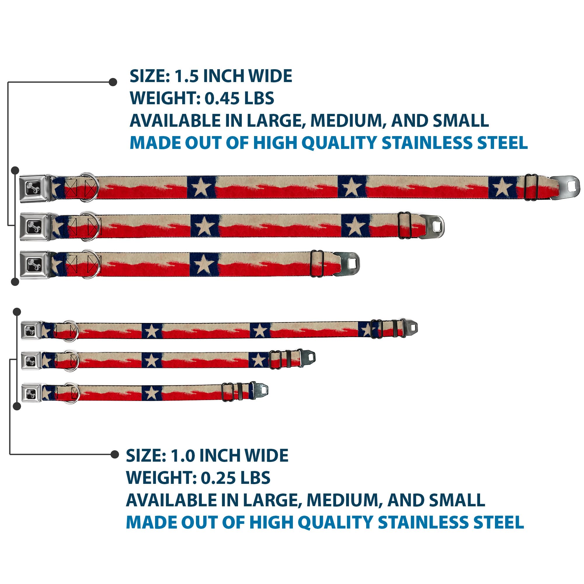 Dog Collar Seatbelt Buckle Texas Flag Close Up Distressed Painting 16 To 23 Inches 1.5 Inch Wide