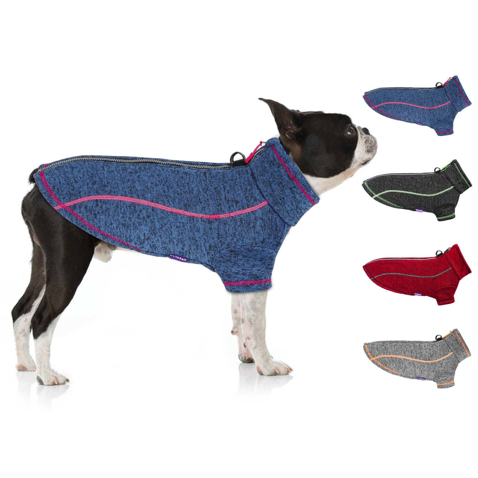 cyeollo Dog Sweater Jacket Coat with Zipper Reflective Jackets with D Ring Step in Dog Winter Coats Fleece Sweaters Pet Clothes 