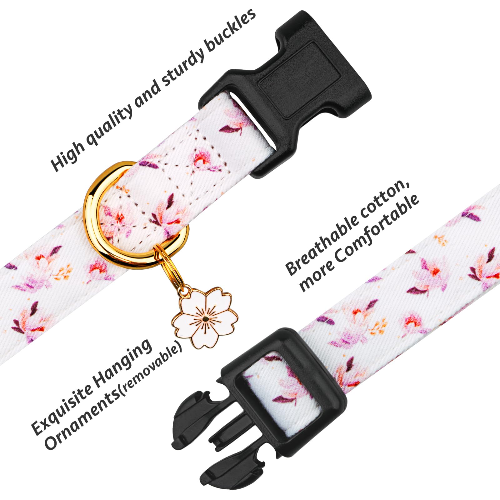 Cotton Handmade Dog Collar Cute And Distinctive Patterns White Flower With Pendant For Girl Boy Dogs Collars L