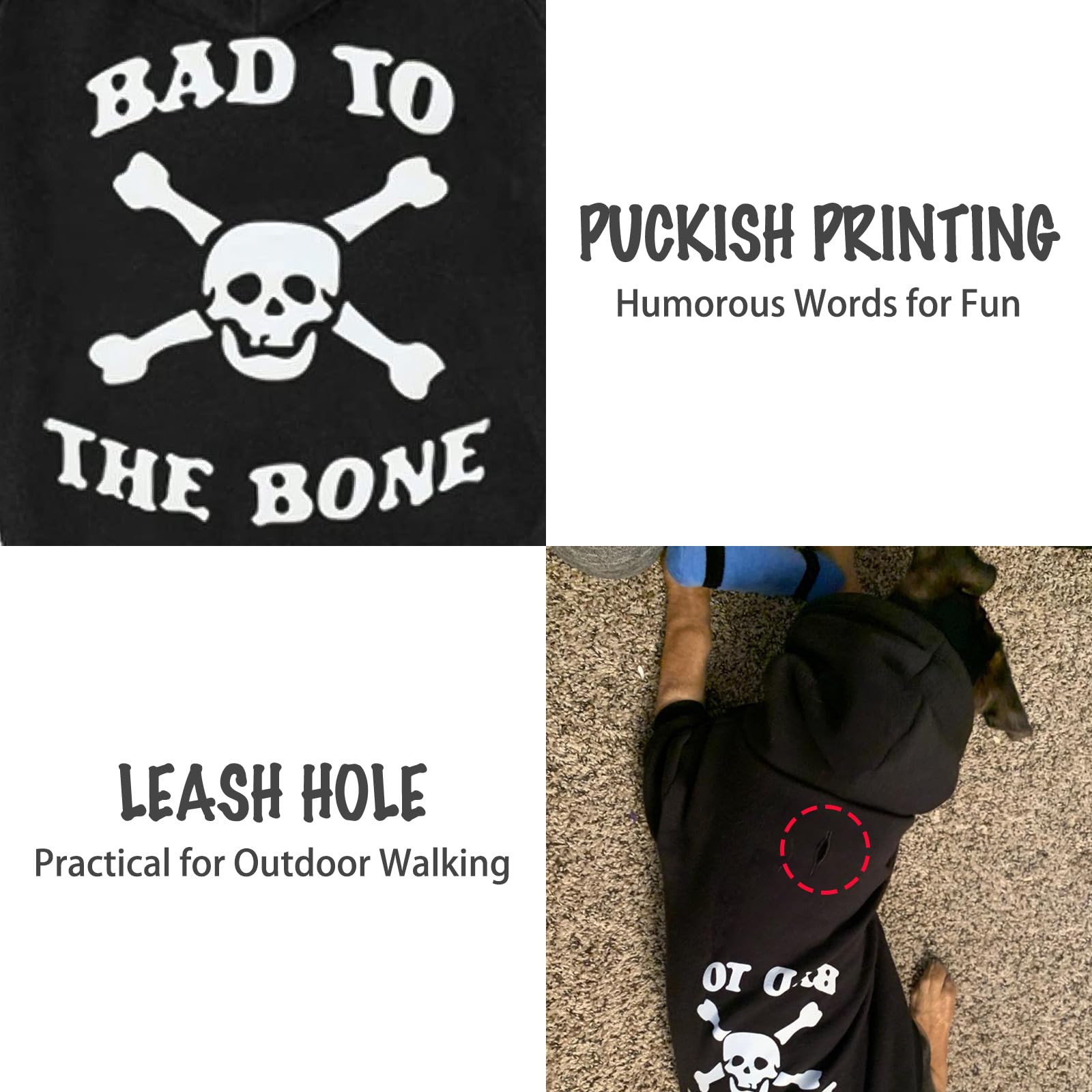 EXPAWLORER Dog Hoodie Sweater - Bad to The Bone Dog Sweatshirt with Hood Skeleton, Warm Fleece Lined Pet Clothes with Leash Hole