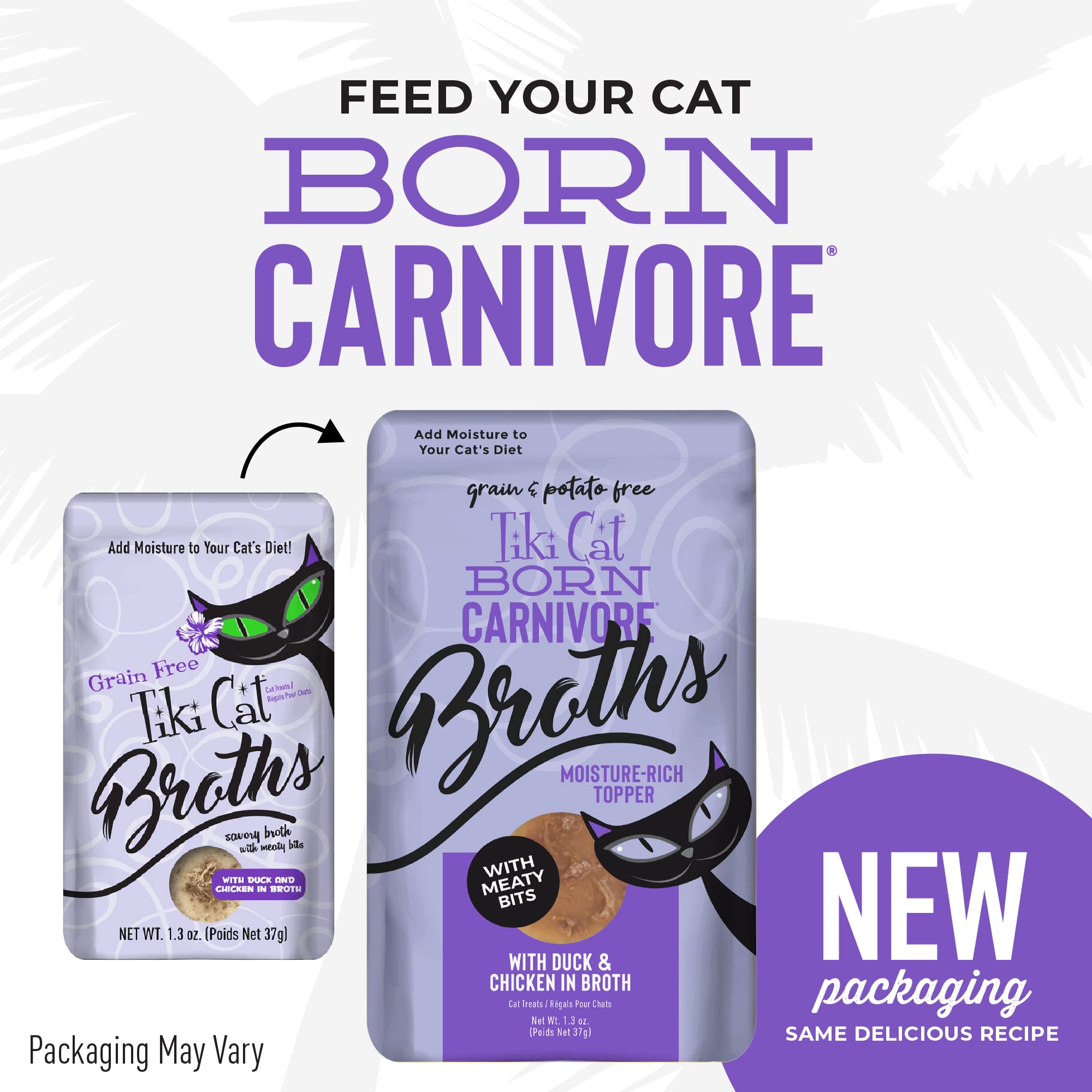 Tiki Cat Born Carnivore Broths, Duck & Chicken Recipe, Hydration and Flavor Supplement Cat Food Topper, 1.3 oz. Pouch (Pack of 1