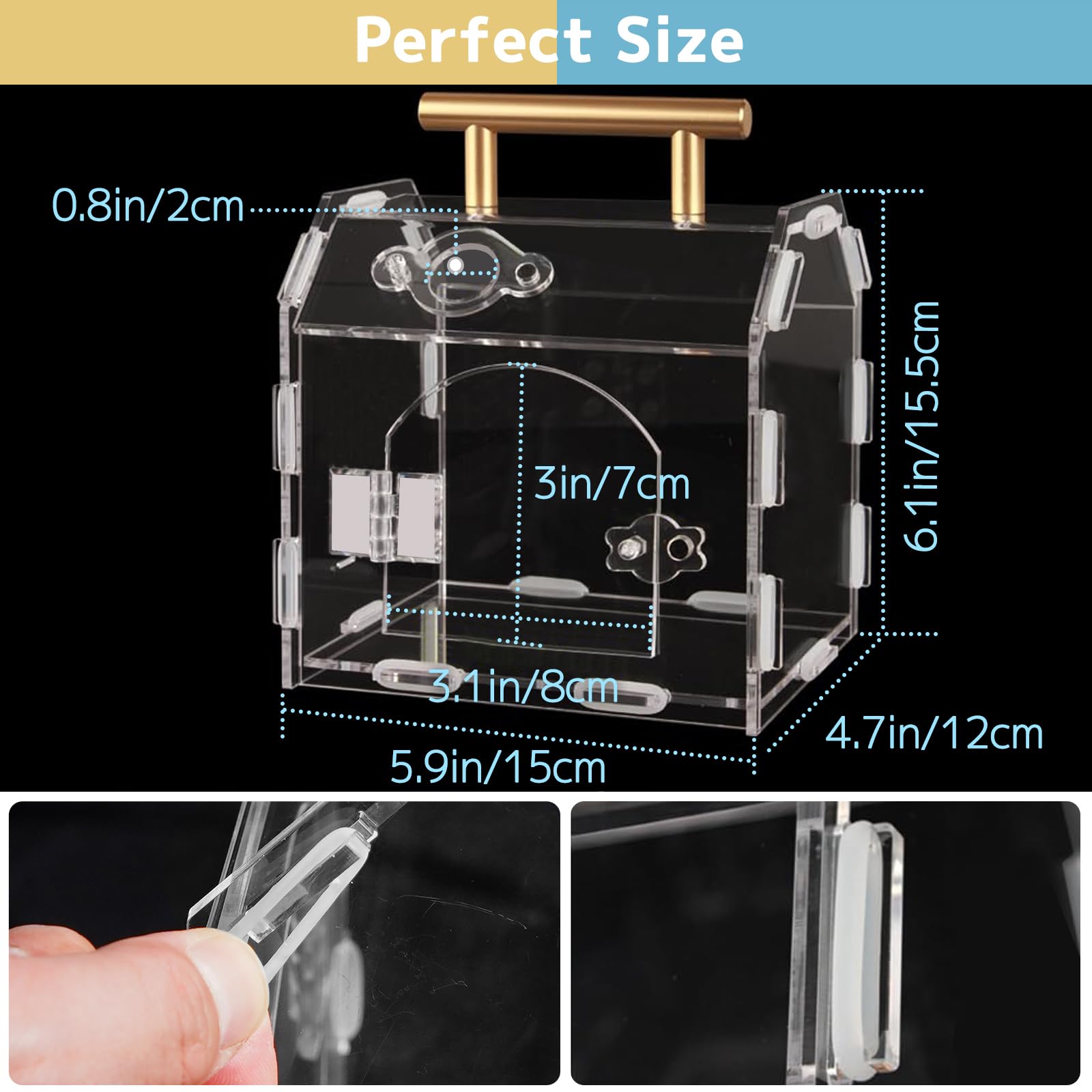 Jumping Spider Enclosure Acrylic Terrarium: Tarantula Enclosure With Front Opening Door - 5.9 * 4.7 * 6.1 Inches Micro Habitat T