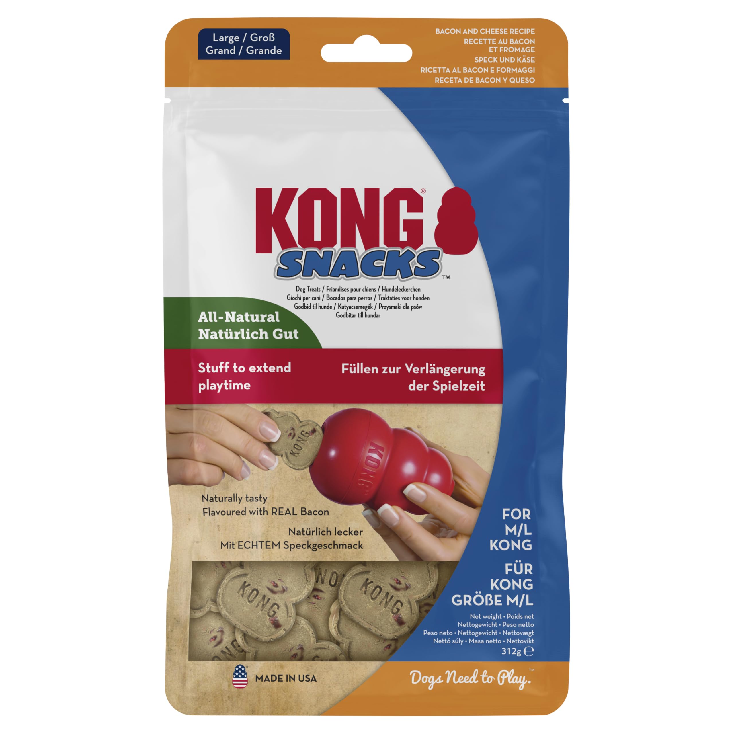 KONG - Snacks - All Natural Dog Treats Classic Rubber Toys - Bacon and Cheese Flavor for Large Dogs (11 Ounce)