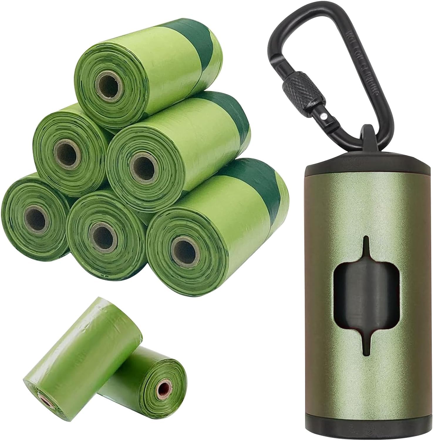 Shaouman Metal Dog Poop Bags Holder Aluminum Poo Bags Dispenser With Pet Waste Bags 3 Leash Clasp And Elastic Rope For Used Bags(1 Holder 135 Bags,Dark Green)