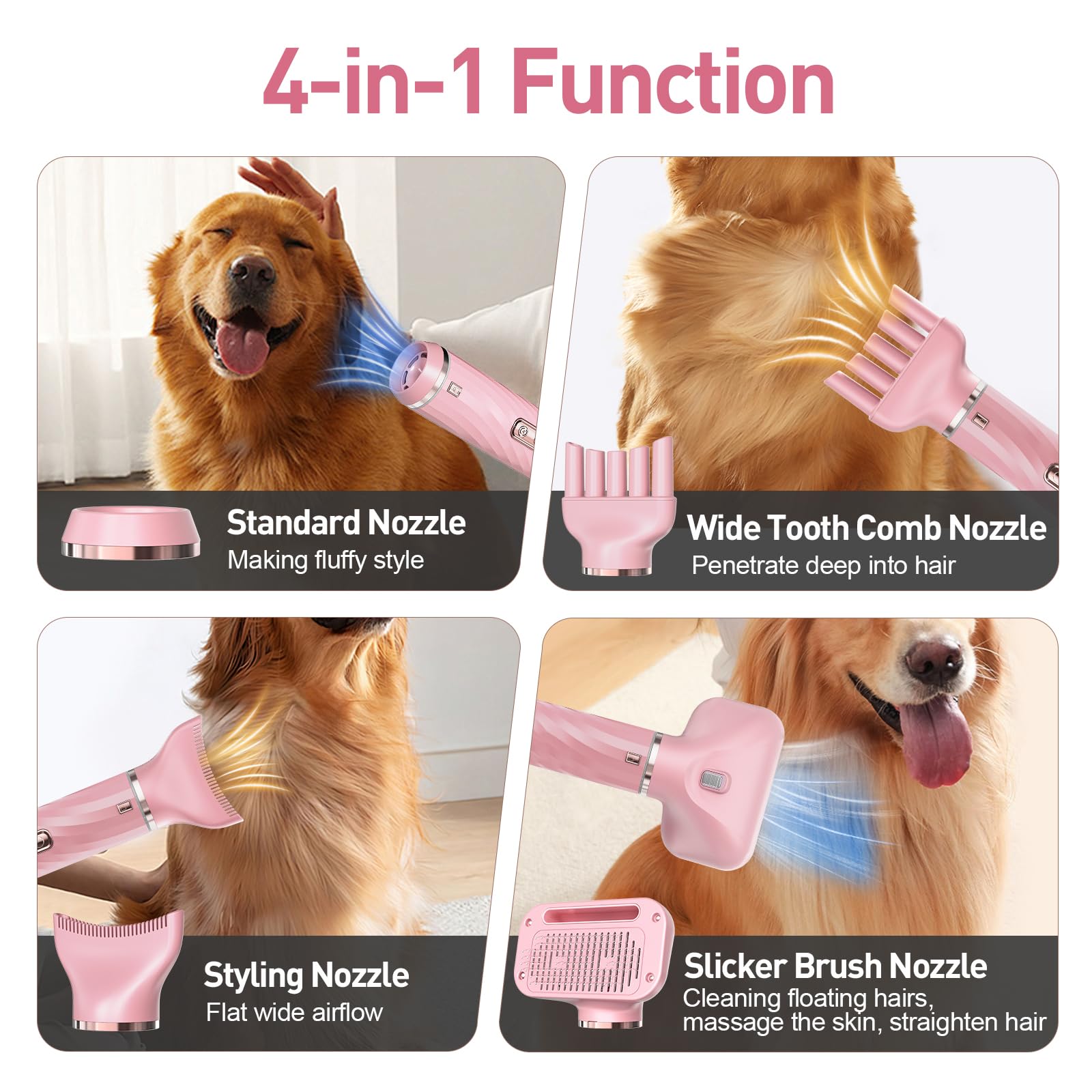 Discala Dog Dryer, Dog Grooming Blow Dryer Kit With Slicker Brush For Pet, High Velocity Blow Dryer For Dogs With Adjustable Spe