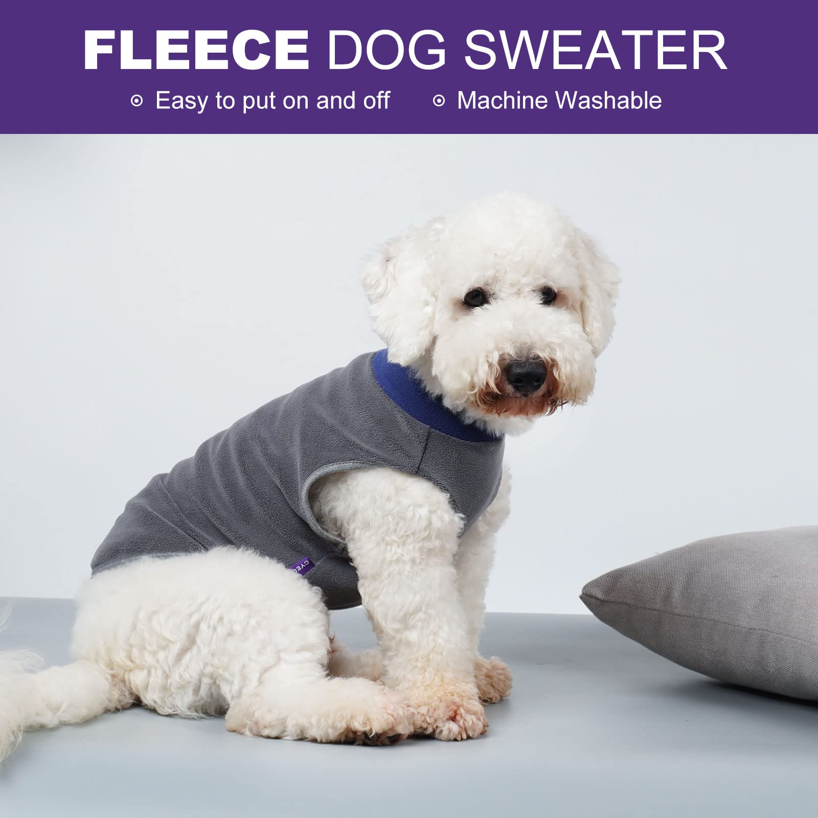 Cyeollo 2 Pack Dog Sweater Stretchy Sweatshirt Soft Fleece With Reflective Stripe Pullover Dog Jacket Pet Puppy Dog Clothes In Cold Weather Sweaters For Small Dogs Grey & Blue