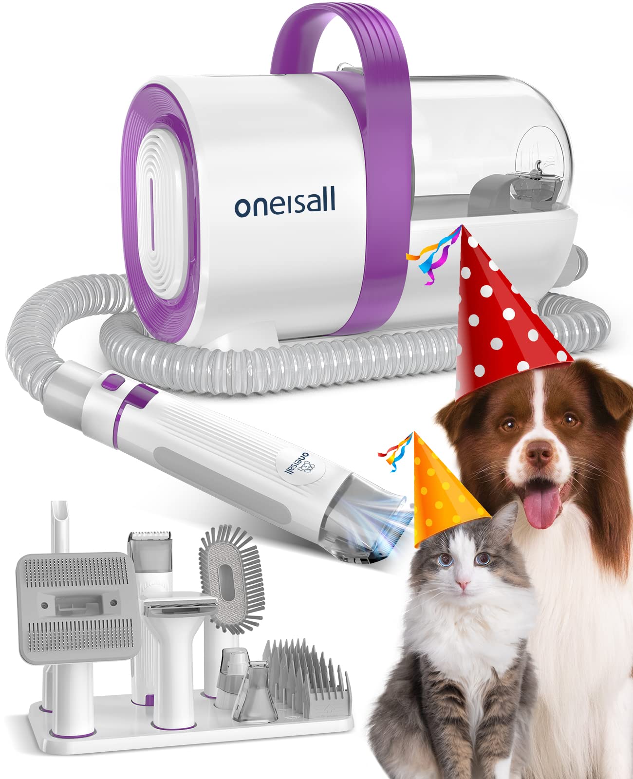 Oneisall Dog Hair Vacuum & Dog Grooming Kit, Pet Grooming Vacuum With Pet Clipper Nail Grinder, 1.5L Dust Cup Dog Brush Vacuum W