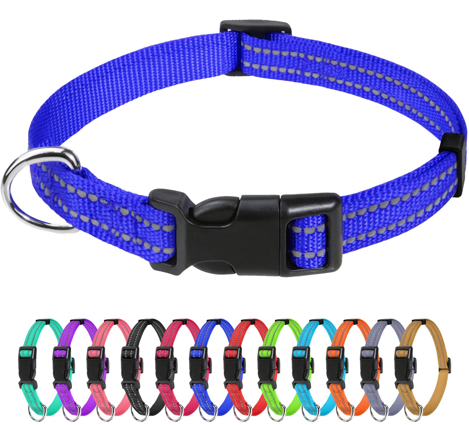 Tagme Reflective Nylon Dog Collars, Adjustable Classic Dog Collar With Quick Release Buckle For Puppy, Royal Blue, 3/8In Width (Xs)