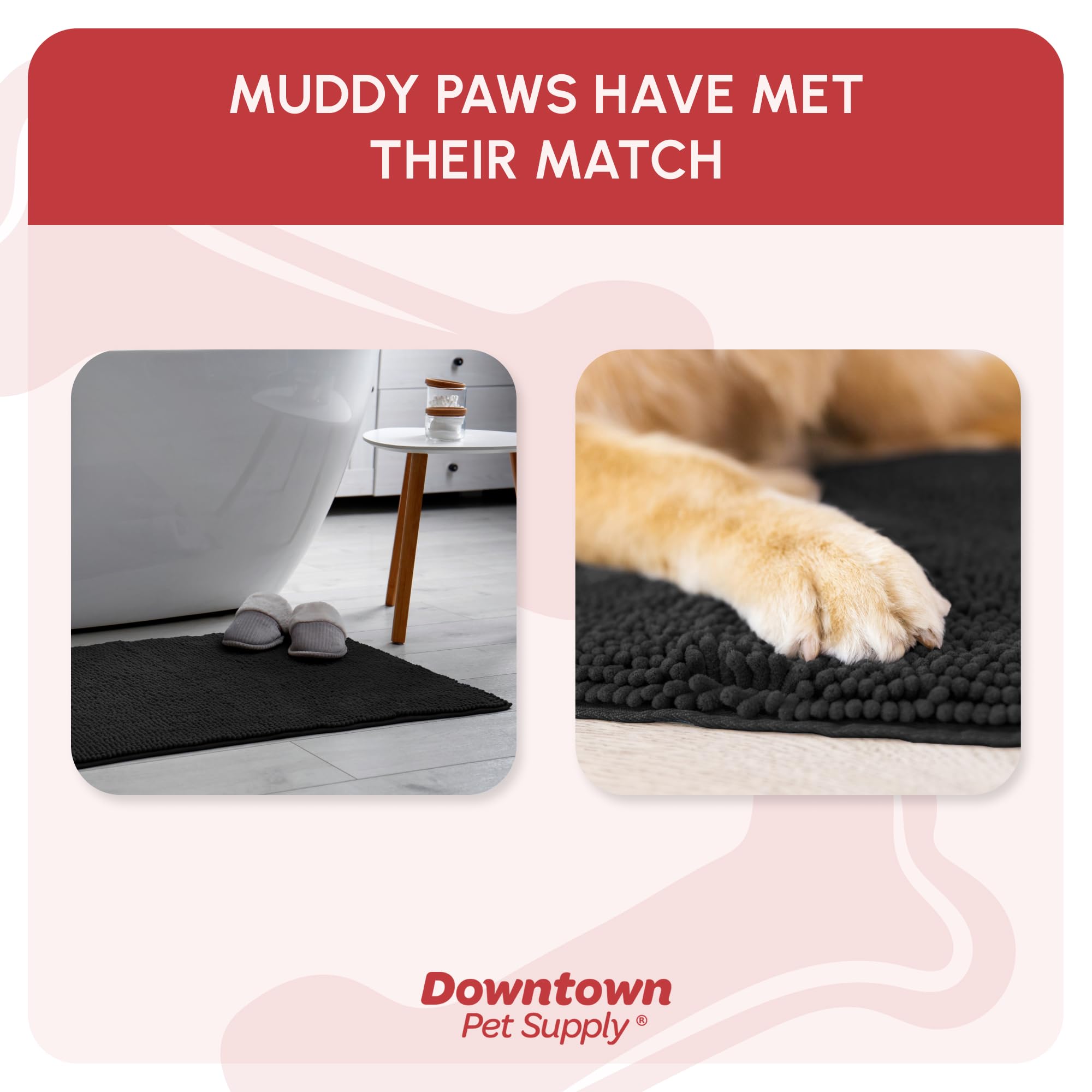 My Doggy Place Microfiber Dog Mat for Muddy Paws, 36 x 26 Black - Absorbent and Quick-Drying Dog Paw Cleaning Mat, Washer and Dr