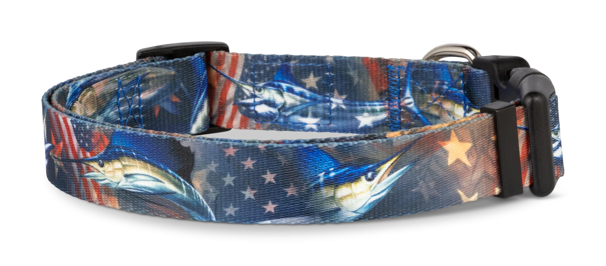 Shaka'S Salty Paws Boy & Girl Dog Collar - Small, Medium, Large (Large: 18''-26'' For Dogs 50-90 Lbs, American Flag Billfish Col