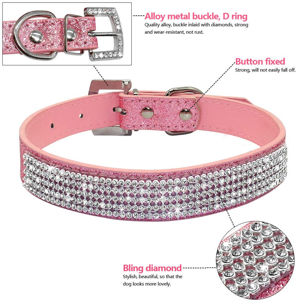 Bbmmayy Rhinestone Dog Collar, Cute Dazzling Sparkling Crystal Diamond Rhinestones Leather Dog Cat Collar Small Pets Puppy Colla