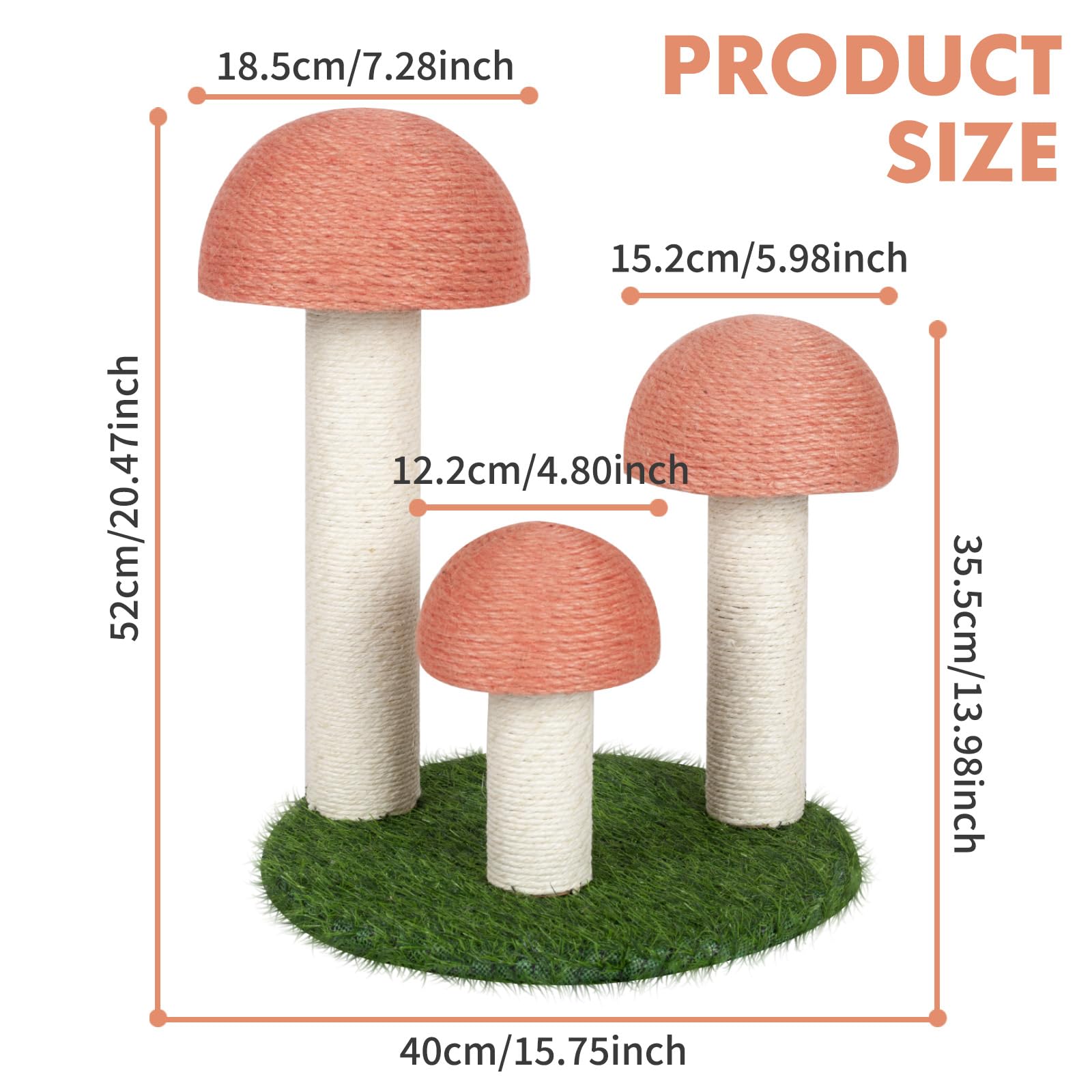 Powerking Cat Scratching Post, Mushroom Claw Scratching Post For Cat, Natural Sisal Cat Scratchers With 3 Mushroom Pole, Cat Int
