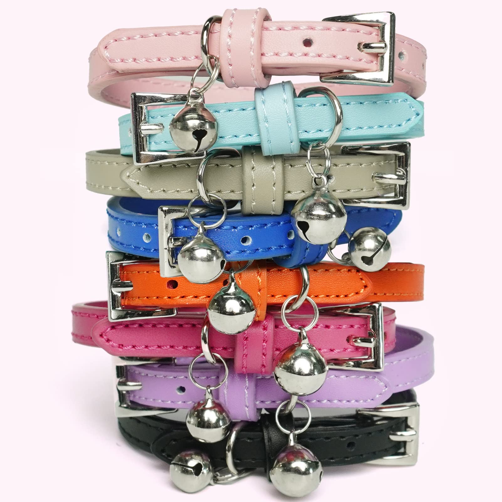 Pupteck 2 Pcs Soft Leather Cat Kitten Collar With Bells Adjustable For Girl Boy Cats Puppy