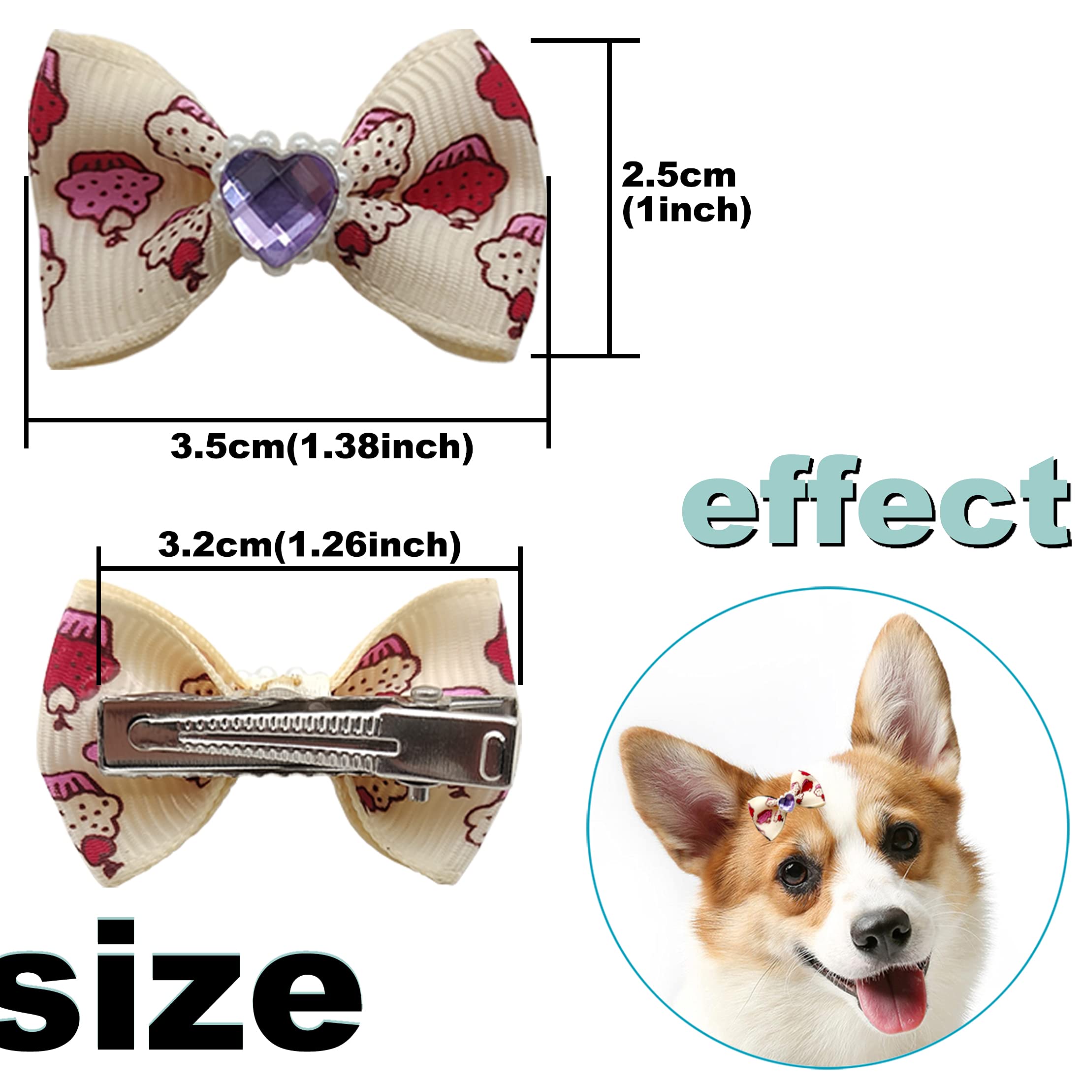 60Pcs Puppy Dogs Hair Barrettes Bows With Metal Clips,Rhinestone Tiny Christmas Bowknot Hair Bows Hair Topknot Hair Clips For Cat Puppy Party Birthday ,Handmade Hair Accessories Pet Grooming