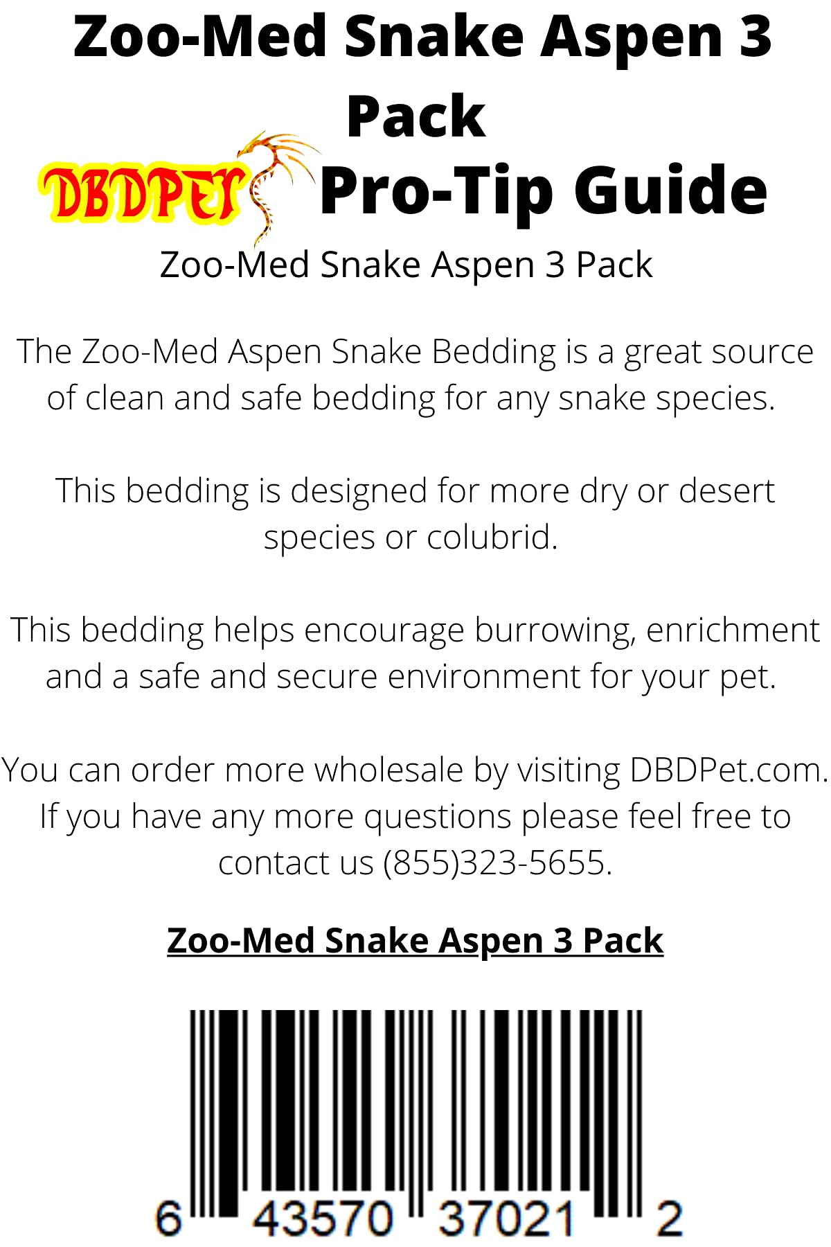 Dbdpet (2 Pack) Aspen Snake Bedding - 24 Quart Bags - Perfect Bedding For Snakes - Includes Pro-Tip Guide