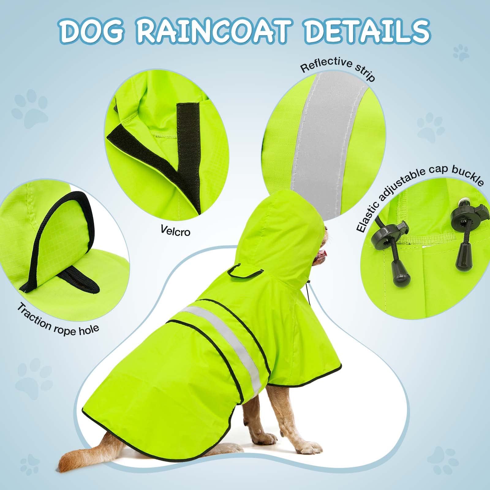 Dolitego Hooded Dog Raincoat - Reflective Dog Rain Jacket Lightweight Dog Rain Coat Dog Phocho For Small Medium Large Dogs (Small, Green)