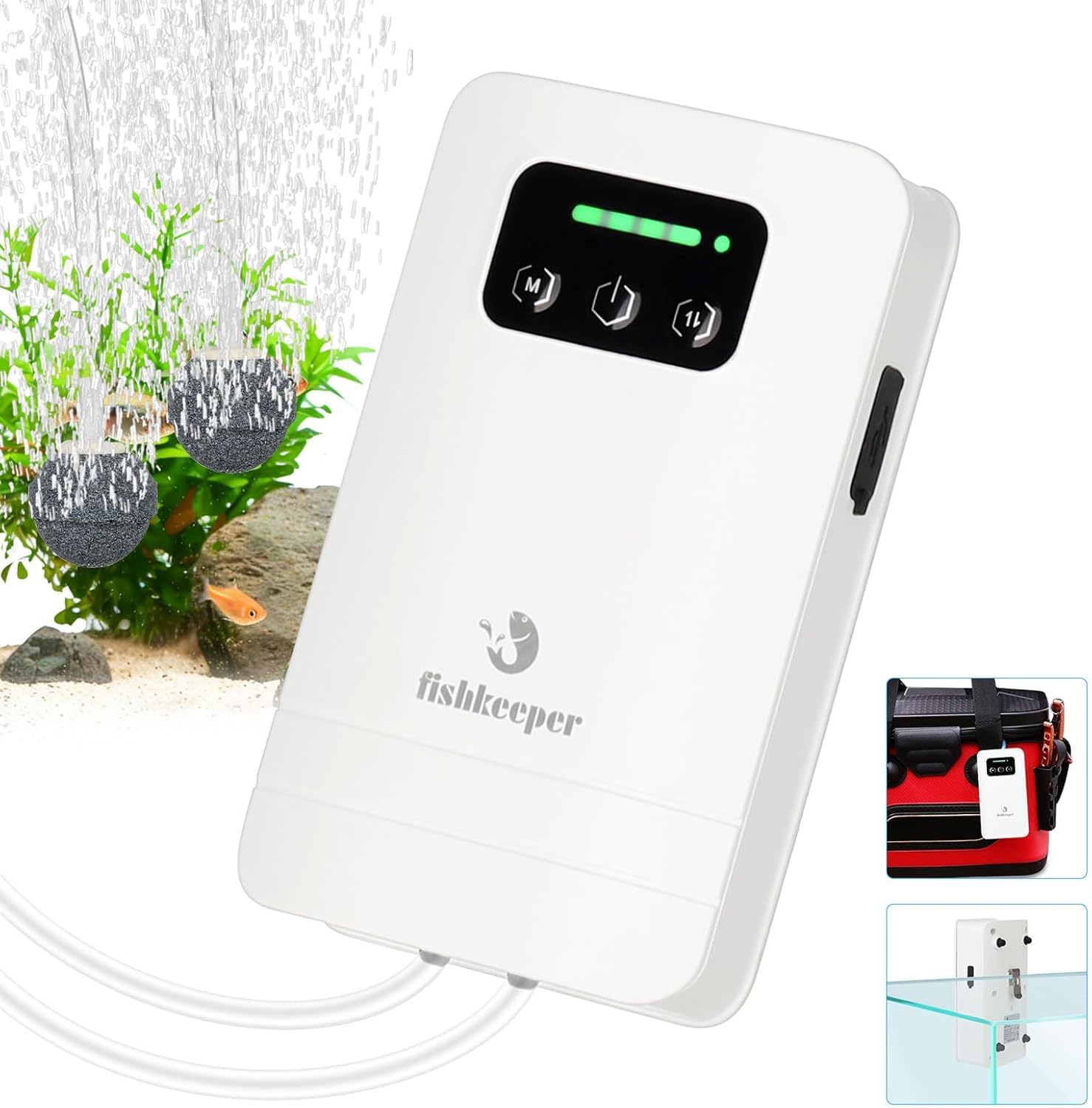 fishkeeper Battery Powered Aquarium Air Pump, USB Rechargeable Aerator Fish Tank Air Pump for 5-125 Gallons Portable Oxygen Pump