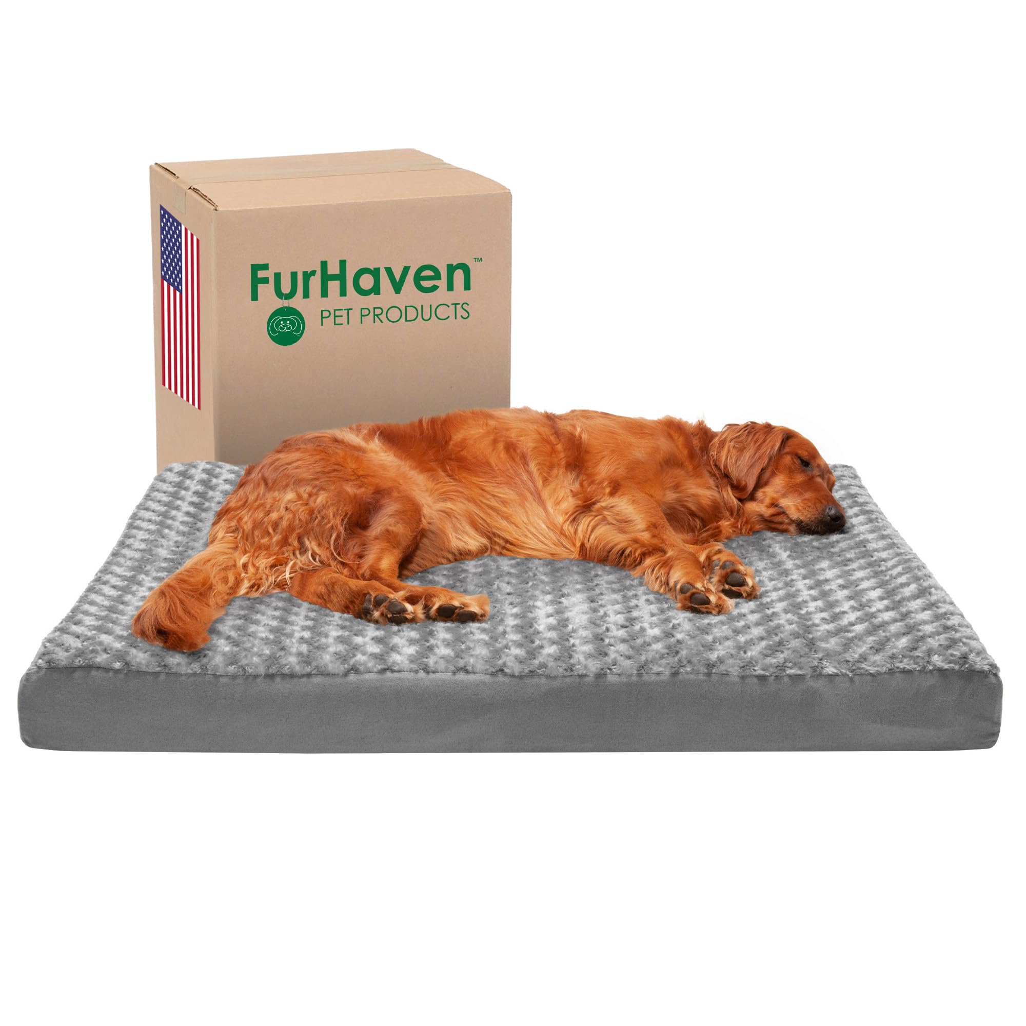 Furhaven Memory Foam Dog Bed for Large Dogs w/ Removable Washable Cover, For Dogs Up to 95 lbs - Ultra Plush Faux Fur & Suede Ma
