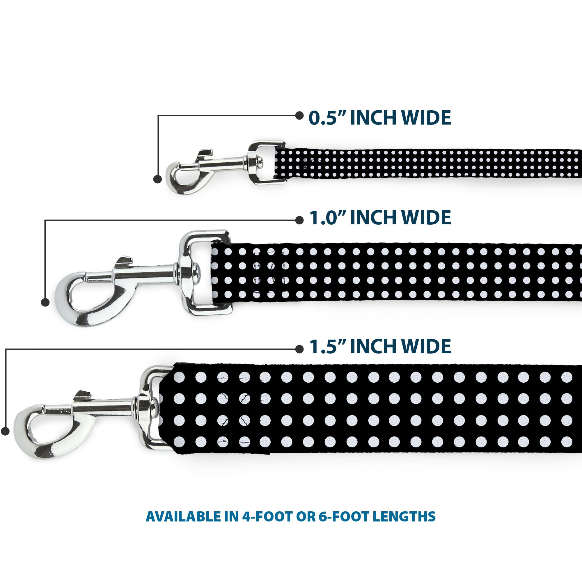 Dog Leash Micro Polka Dots Black White 4 Feet Long 1.5 Inch Wide