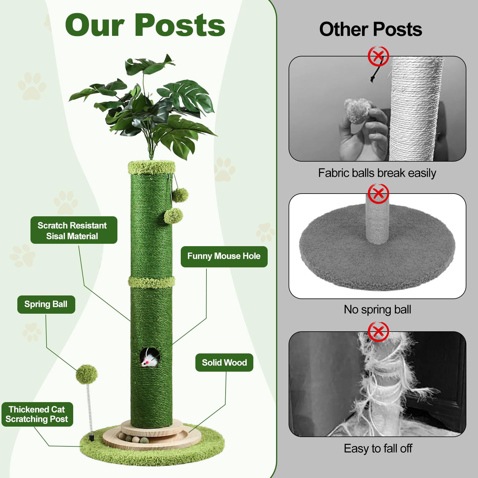 Oyx Scratching Posts For Indoor Cats, 42 Tall Monstera Cat Scratching Post, Bottom Mouse Hole And Interactive Ball Track, Top