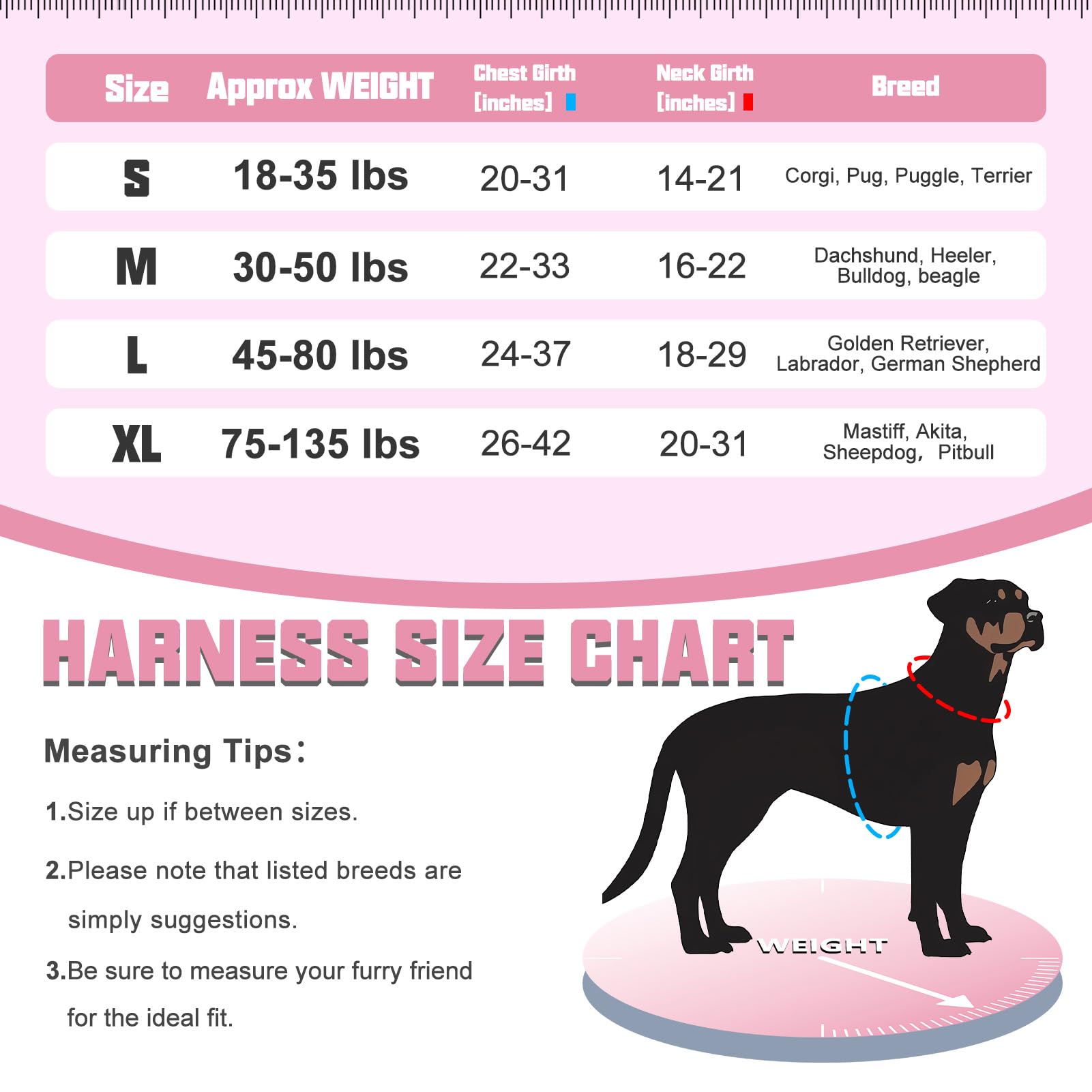 Auroth Tactical Dog Harness For Large Dogs No Pull Adjustable Pet Harness Reflective K9 Working Training Easy Control Pet Vest Military Service Dog Harnesses Rose Red L