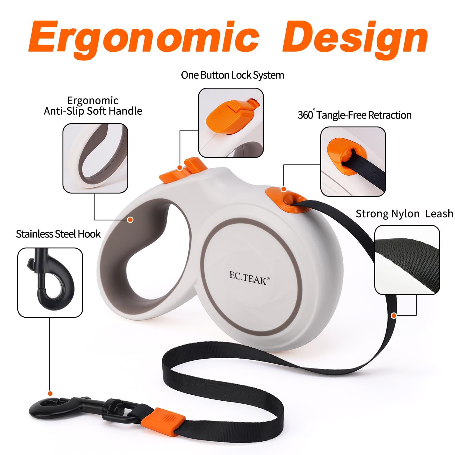 Retractable Dog Leash, Dog Leash Retractable For Medium/Large Dogs Up To 110 Lbs, Strong Nylon Tape, Tangle Free, One-Hand Brake