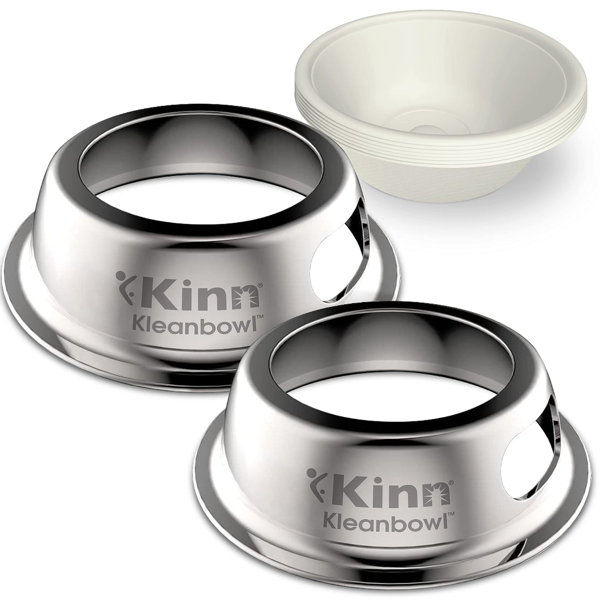 Kinn Kleanbowl Pet Bowl Stainless Steel Frame With Compostable Refills, 8 Oz (Pack Of 2) - Spill-Proof Stable Disposable Pet Bowls For Easy Cleaning And Healthy Pets