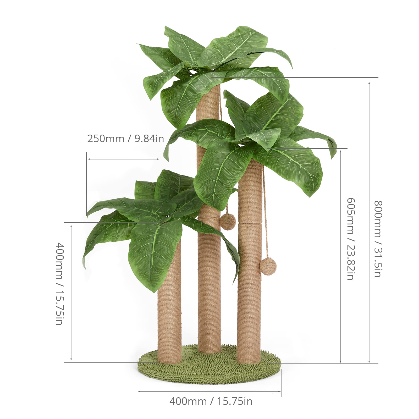 Lemonda 31.5Inch Cat Scratching Post,Cat Scratcher With 3 Scratching Poles & Dangling Ball For For Indoor Outdoor Kitten & Adult Cat Use