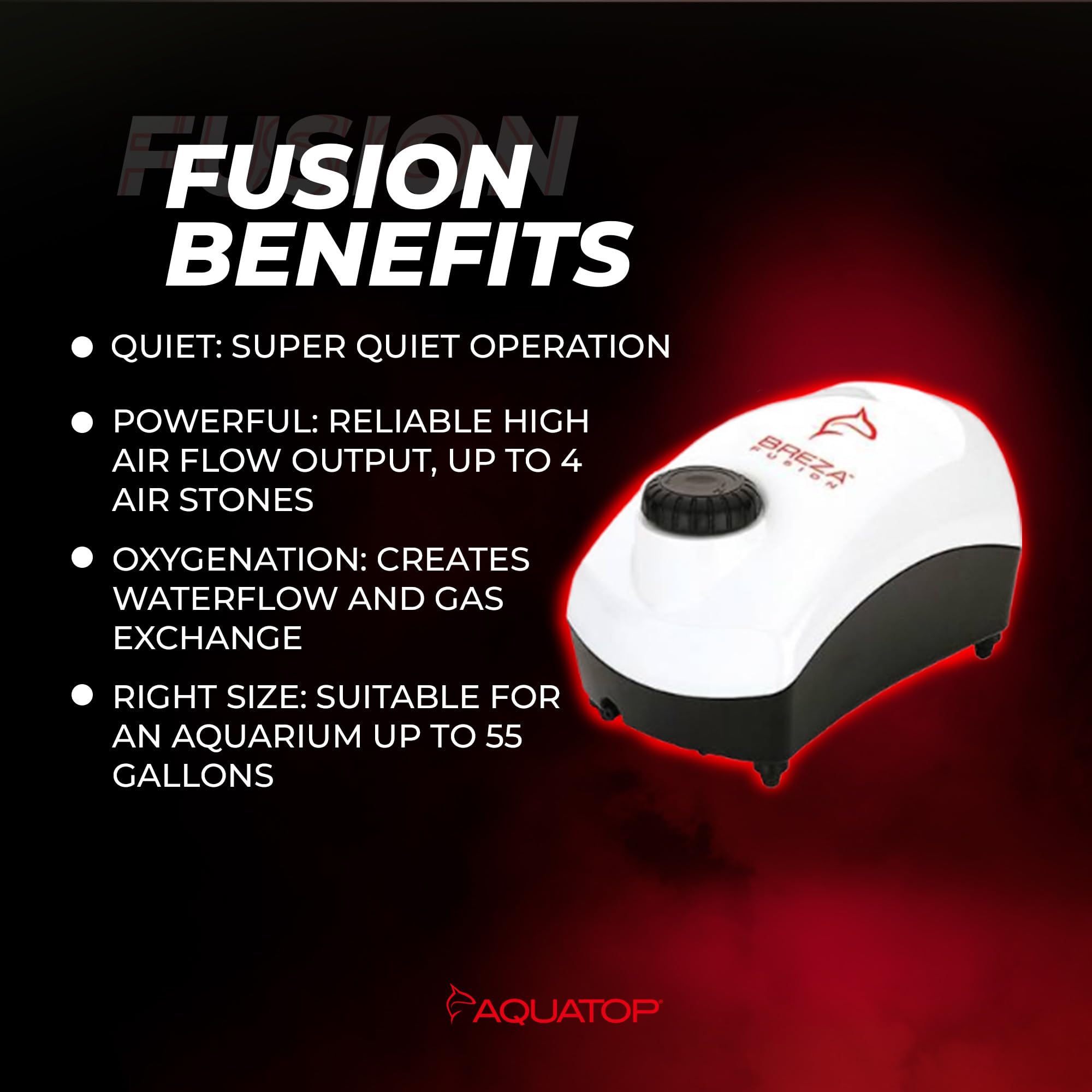 Aquatop Fusion Aquarium Air Pump Single Outlet Super Quiet Up To 55 Gal Fish Tank Bzf-400