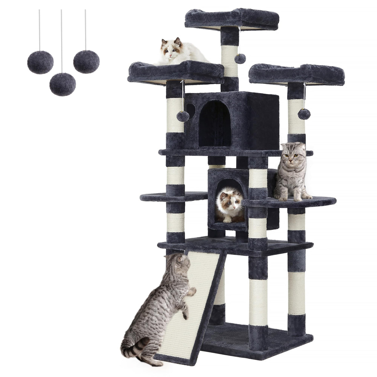 Feandrea 67-Inch Multi-Level Cat Tree For Large Cats, With Cozy Perches, Stable, Smoky Gray Upct18G